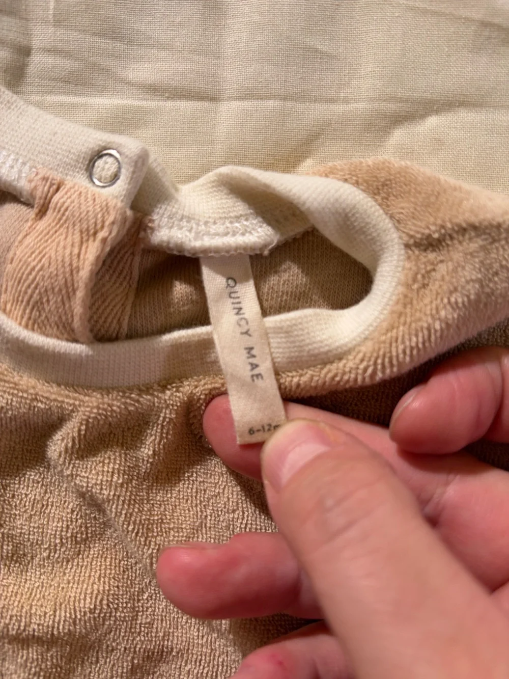 Quincy Mae Beige Terry Cloth Onesie with White Trim